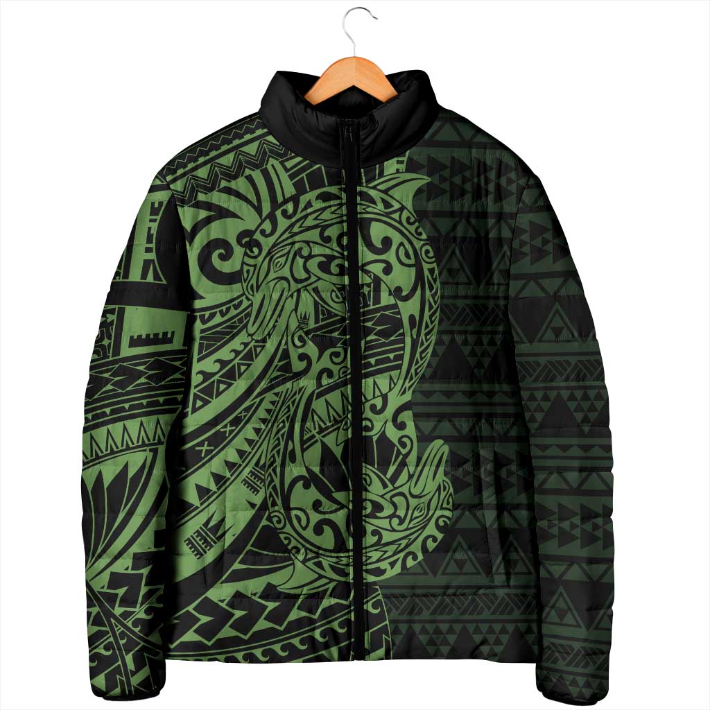 Green Couple Dolphins Maori Polynesian Style Padded Jacket - Polynesian Pride