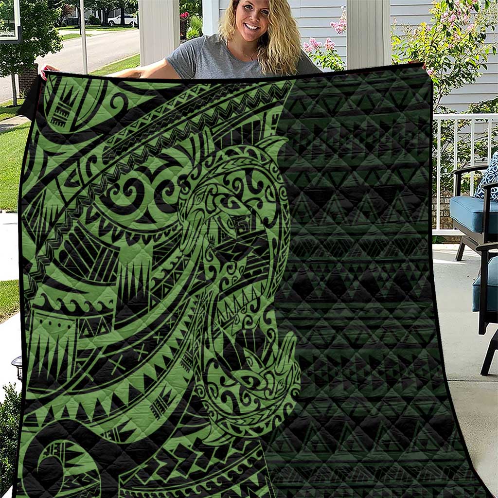 Green Couple Dolphins Maori Polynesian Style Quilt LT9 Green - Polynesian Pride