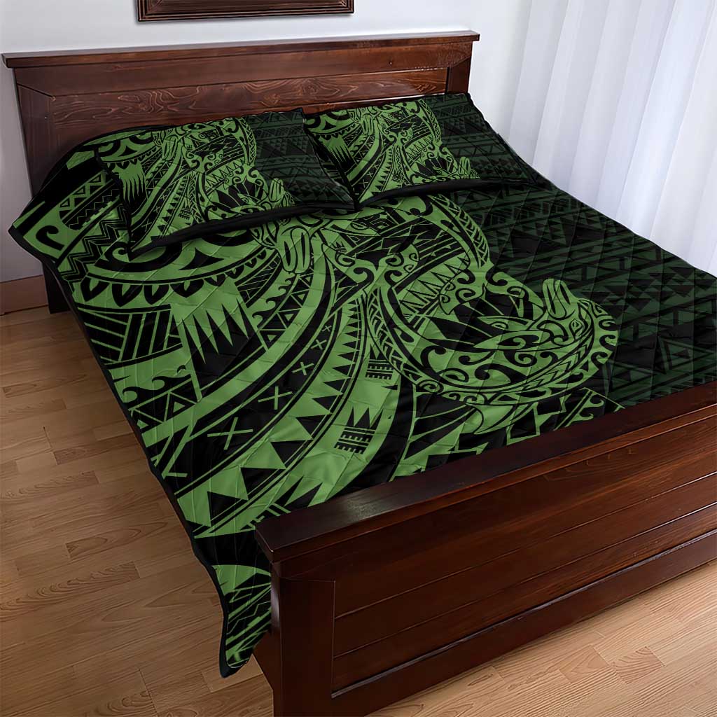Green Couple Dolphins Maori Polynesian Style Quilt Bed Set
