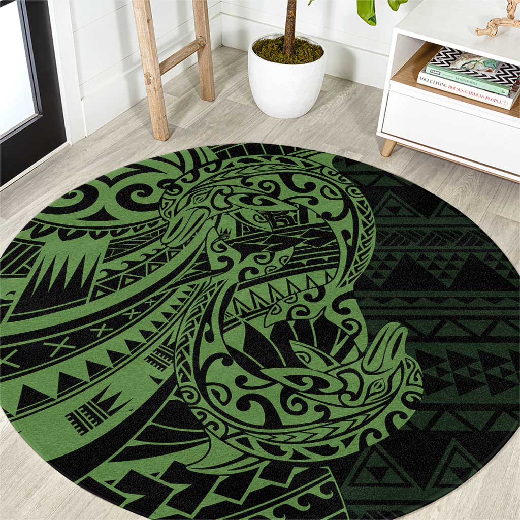 Green Couple Dolphins Maori Polynesian Style Round Carpet LT9 Green - Polynesian Pride