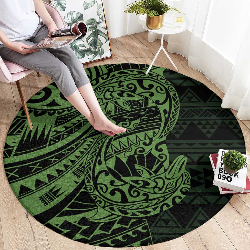 Green Couple Dolphins Maori Polynesian Style Round Carpet LT9 - Polynesian Pride