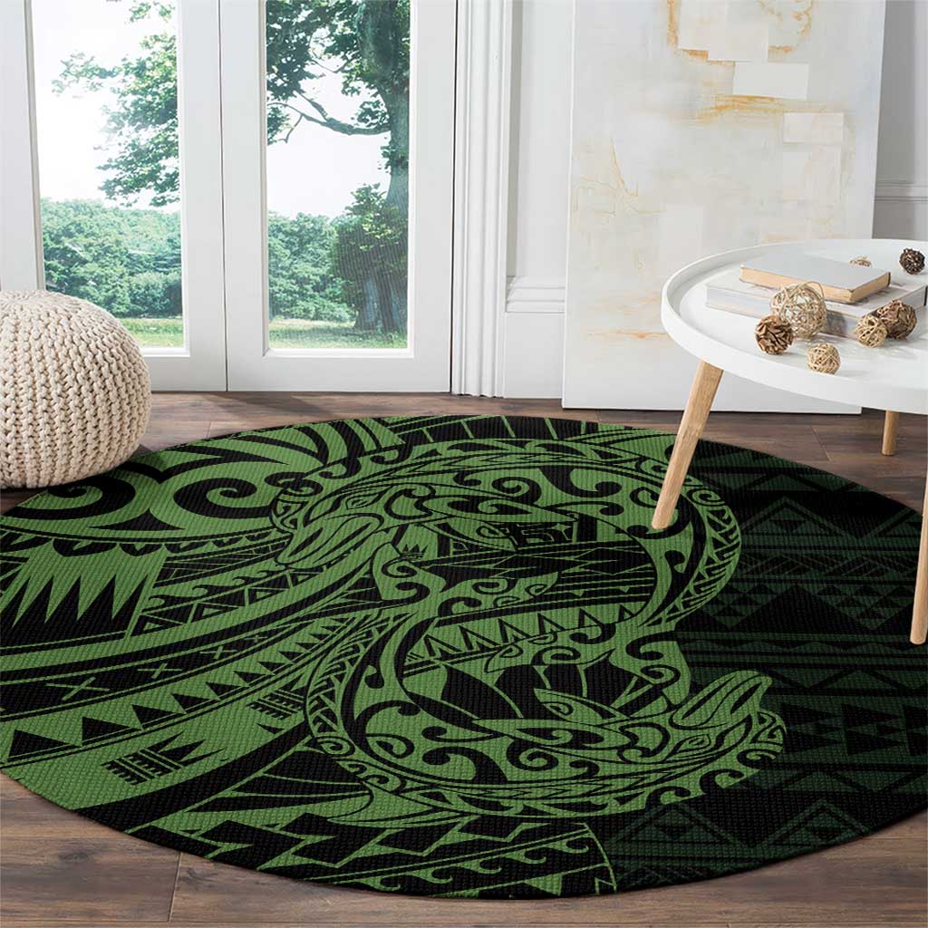 Green Couple Dolphins Maori Polynesian Style Round Carpet LT9 - Polynesian Pride