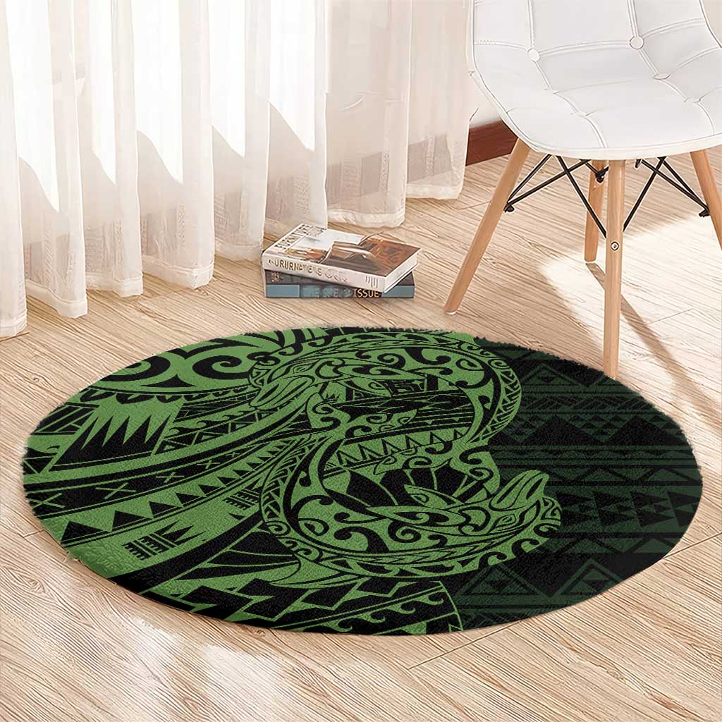 Green Couple Dolphins Maori Polynesian Style Round Carpet LT9 - Polynesian Pride