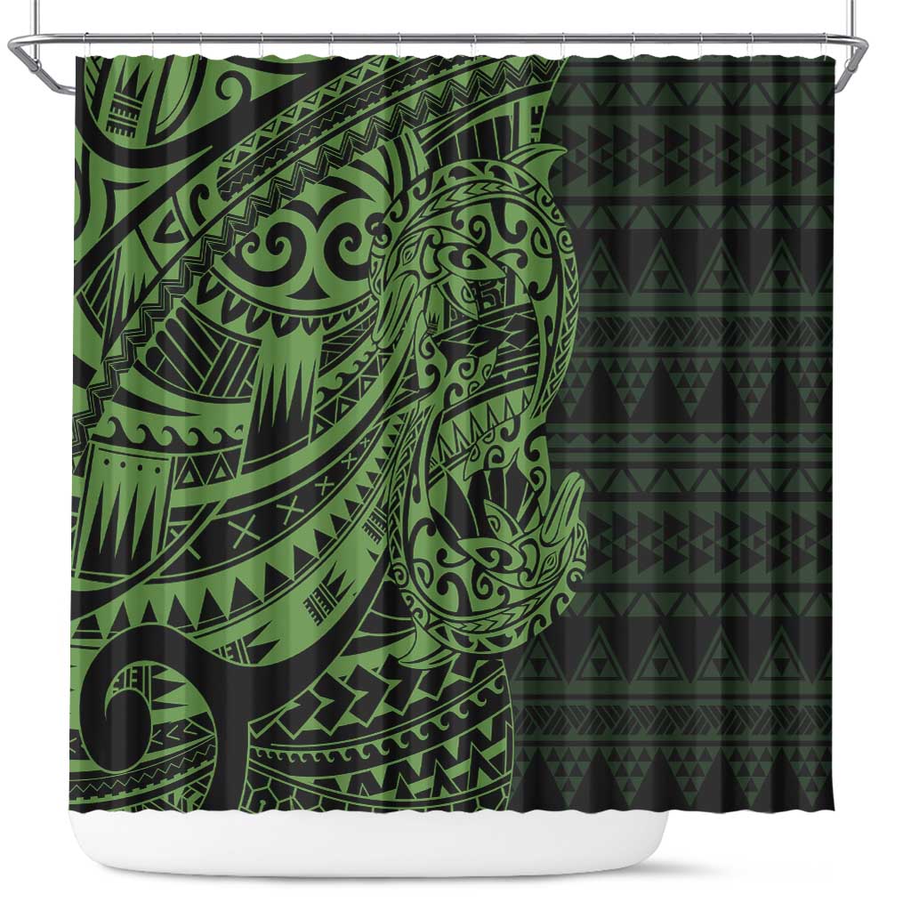 Green Couple Dolphins Maori Polynesian Style Shower Curtain LT9 Green - Polynesian Pride