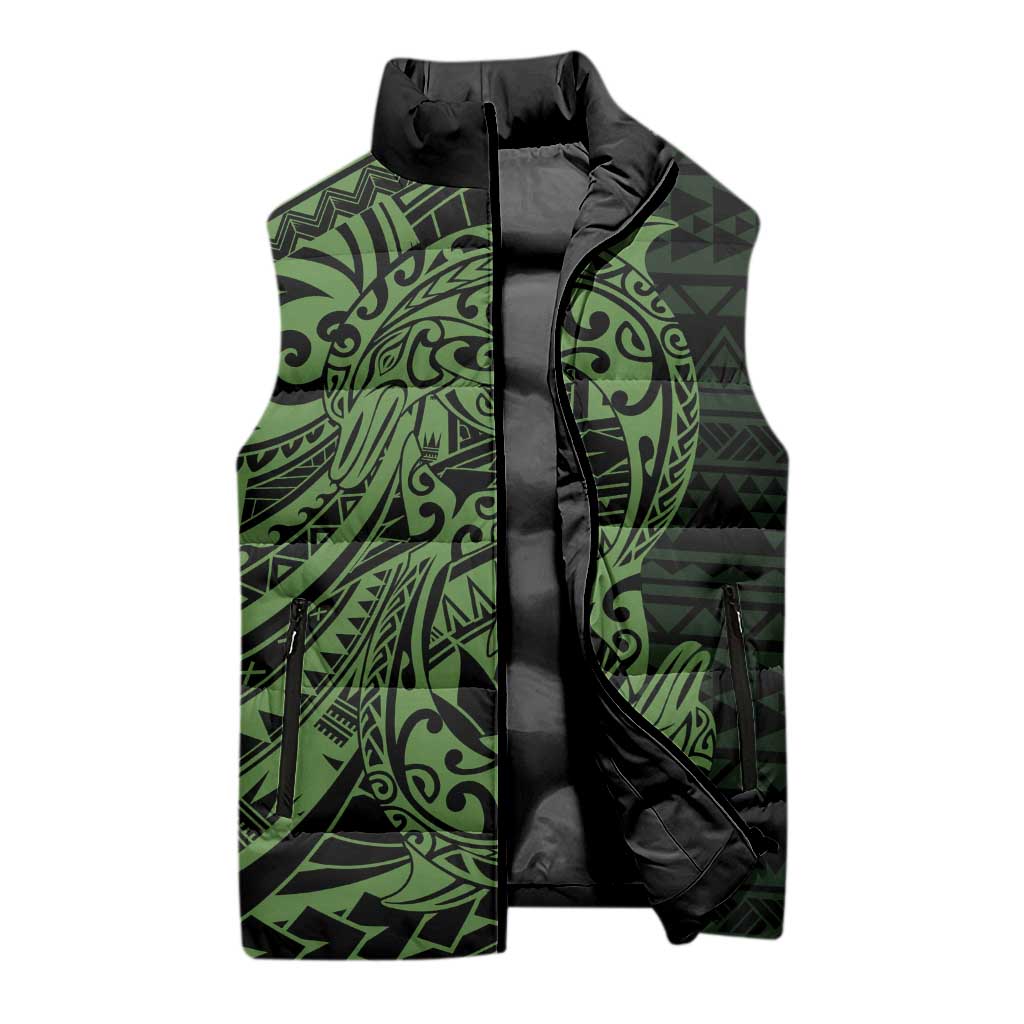 Green Couple Dolphins Maori Polynesian Style Sleeveless Puffer Jacket - Polynesian Pride