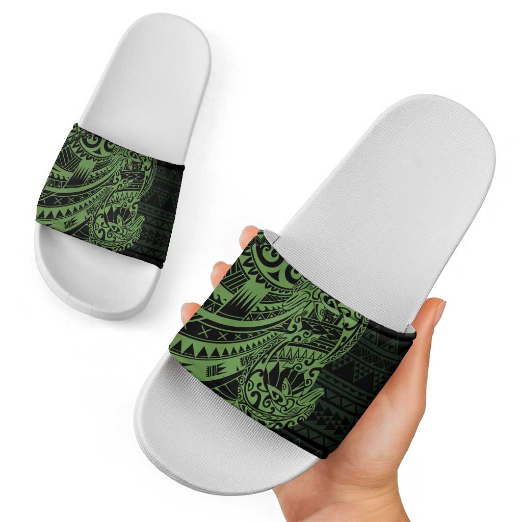 Green Couple Dolphins Maori Polynesian Style Slide Sandals - Polynesian Pride