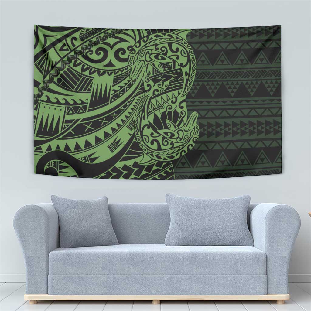 Green Couple Dolphins Maori Polynesian Style Tapestry