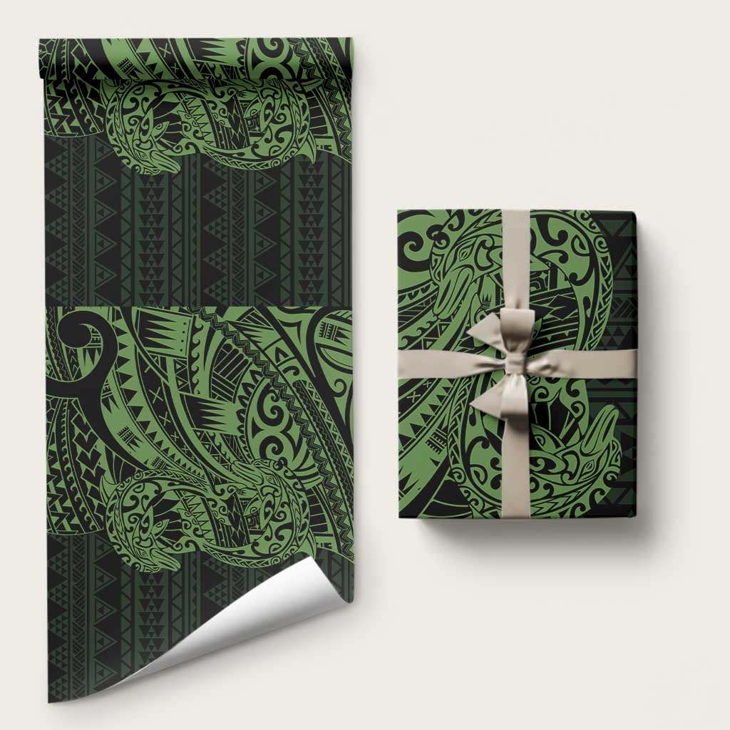 Green Couple Dolphins Maori Polynesian Style Wrapping Paper - Polynesian Pride