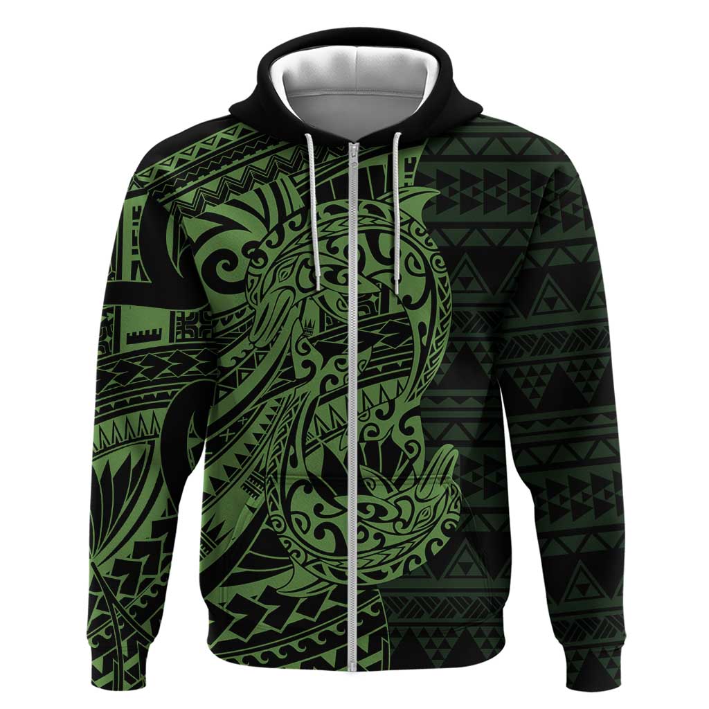 Green Couple Dolphins Maori Polynesian Style Zip Hoodie LT9 Zip Hoodie Green - Polynesian Pride