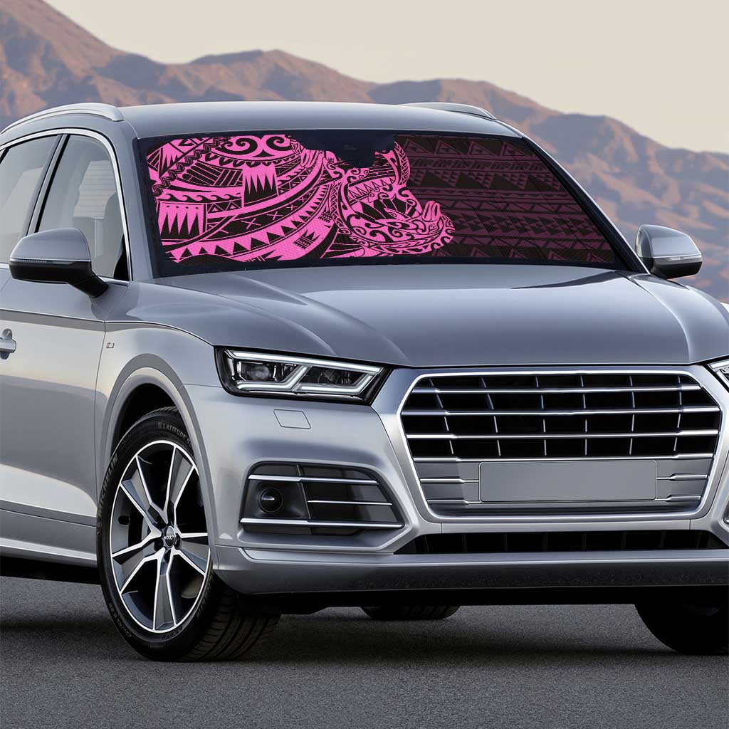 Pink Couple Dolphins Maori Polynesian Style Auto Sun Shade - Polynesian Pride