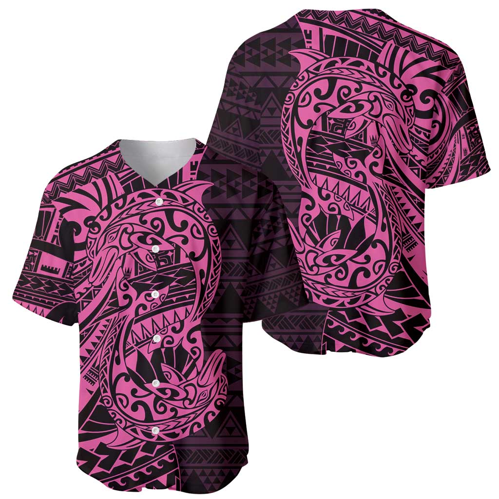 Pink Couple Dolphins Maori Polynesian Style Baseball Jersey