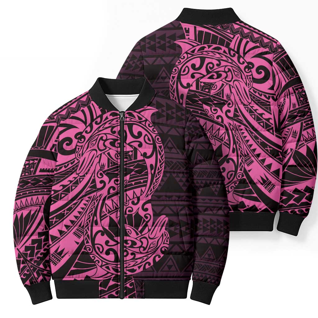 Pink Couple Dolphins Maori Polynesian Style Bomber Puffer Jacket - Polynesian Pride