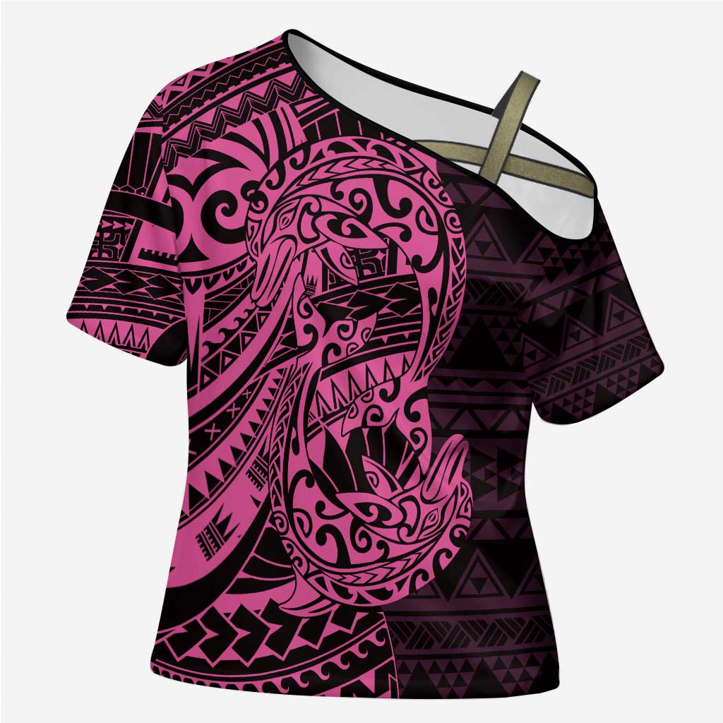 Pink Couple Dolphins Maori Polynesian Style Cross Shoulder Shirt - Polynesian Pride