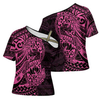 Pink Couple Dolphins Maori Polynesian Style Cross Shoulder Shirt - Polynesian Pride