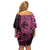 Pink Couple Dolphins Maori Polynesian Style Family Matching Off Shoulder Short Dress and Hawaiian Shirt