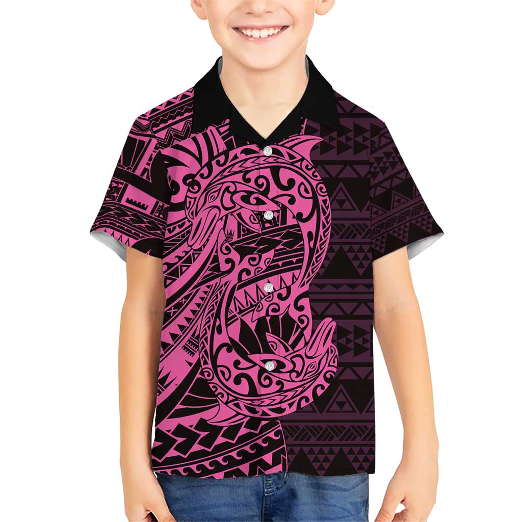 Pink Couple Dolphins Maori Polynesian Style Kid Hawaiian Shirt LT9 Kid Pink - Polynesian Pride