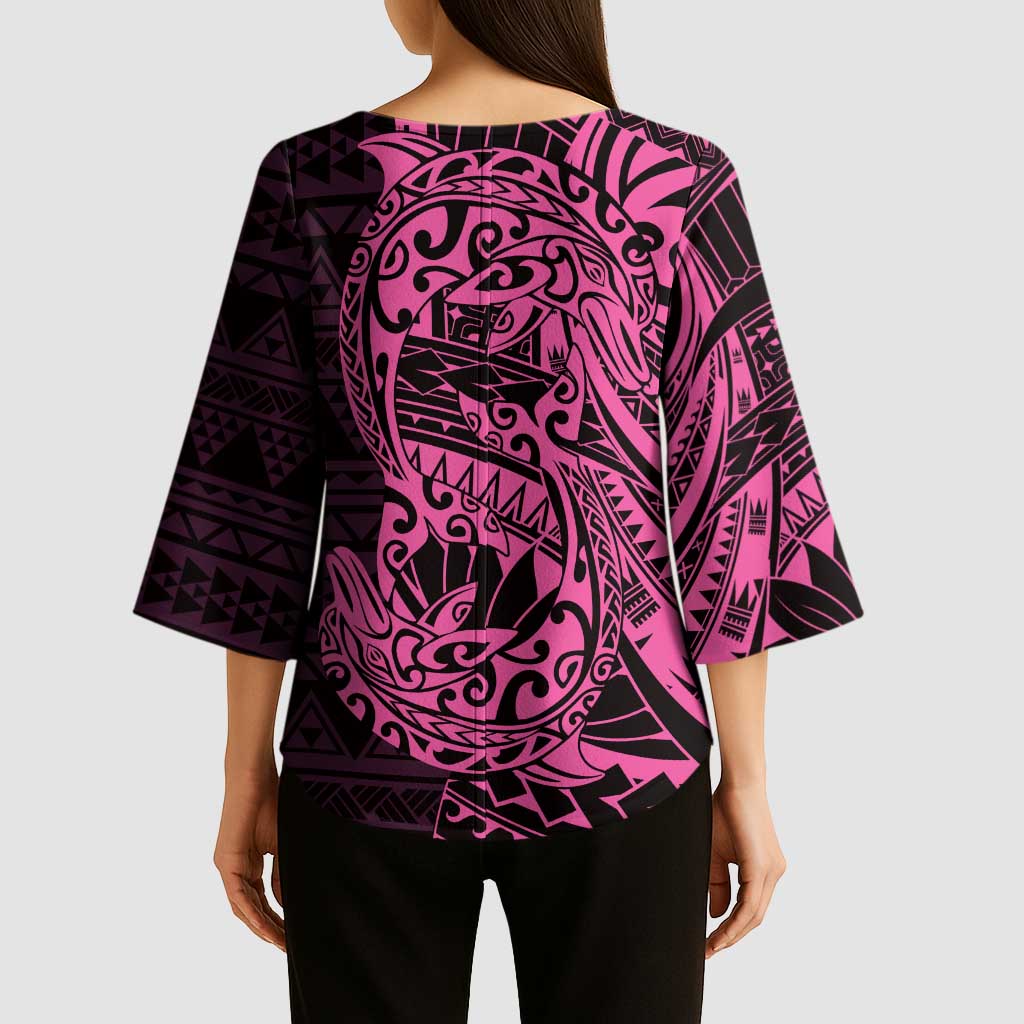 Pink Couple Dolphins Maori Polynesian Style Kimono Sleeve Blouse - Polynesian Pride