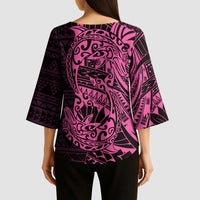Pink Couple Dolphins Maori Polynesian Style Kimono Sleeve Blouse - Polynesian Pride