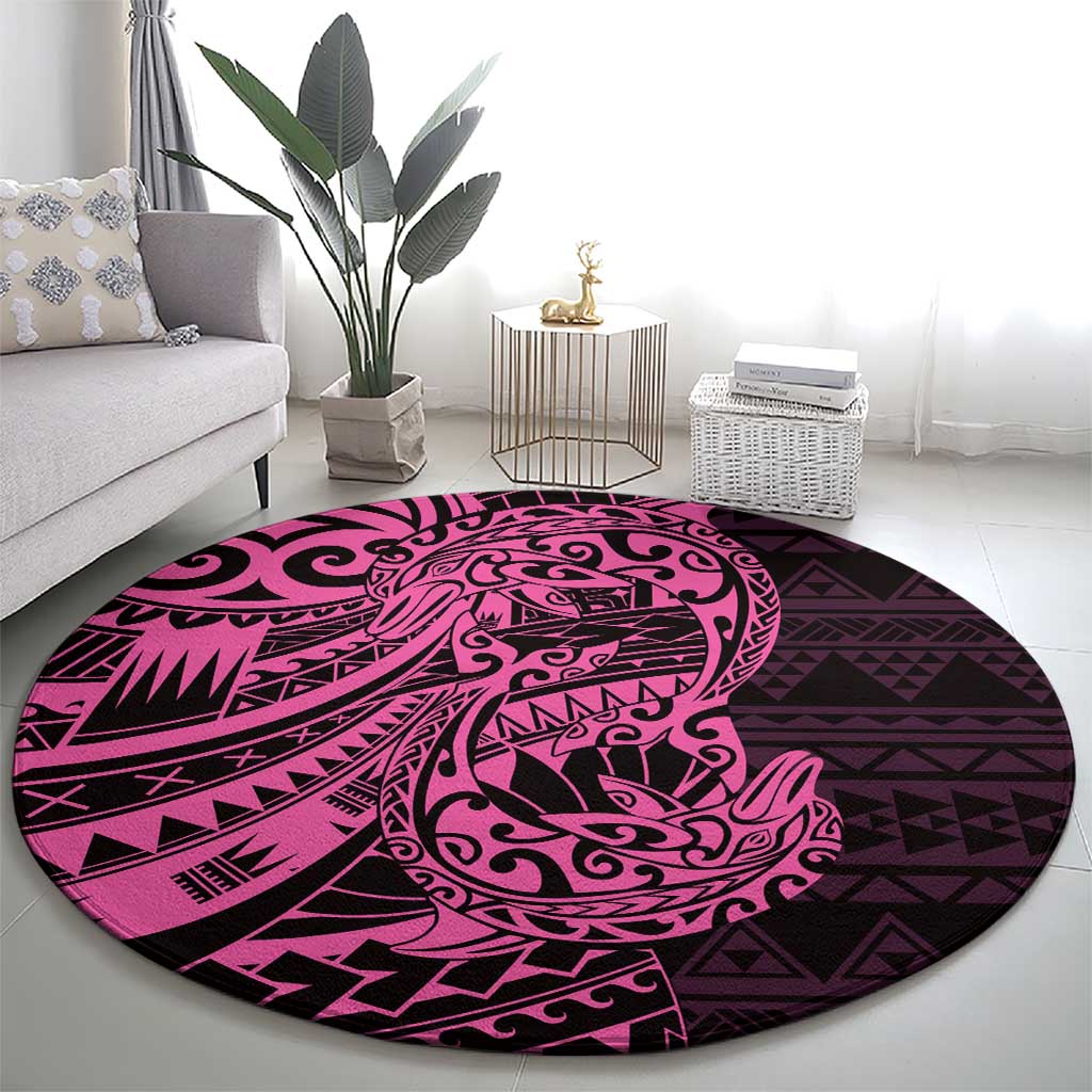 Pink Couple Dolphins Maori Polynesian Style Round Carpet LT9 - Polynesian Pride
