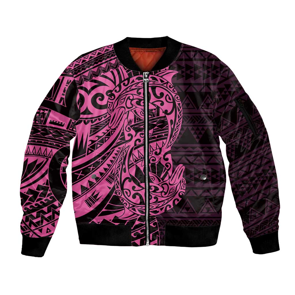 Pink Couple Dolphins Maori Polynesian Style Sleeve Zip Bomber Jacket LT9 Unisex Pink - Polynesian Pride