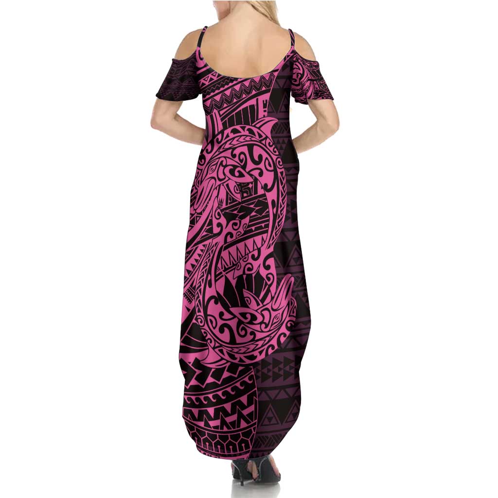 Pink Couple Dolphins Maori Polynesian Style Summer Maxi Dress