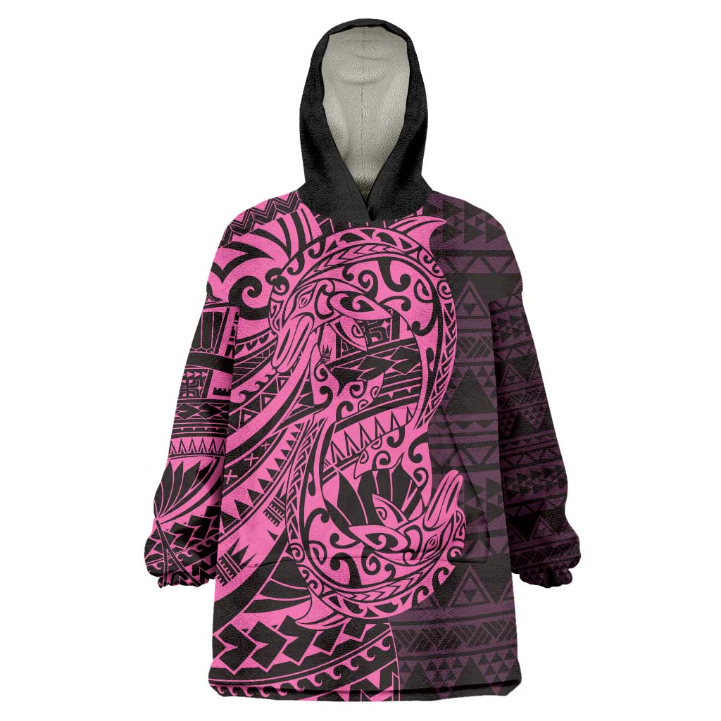 Pink Couple Dolphins Maori Polynesian Style Wearable Blanket Hoodie LT9 One Size Pink - Polynesian Pride