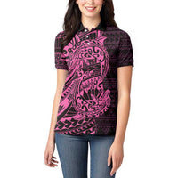 Pink Couple Dolphins Maori Polynesian Style Women Polo Shirt