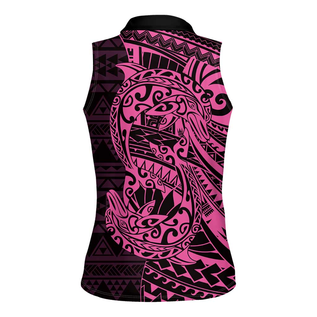 Pink Couple Dolphins Maori Polynesian Style Women Sleeveless Polo Shirt