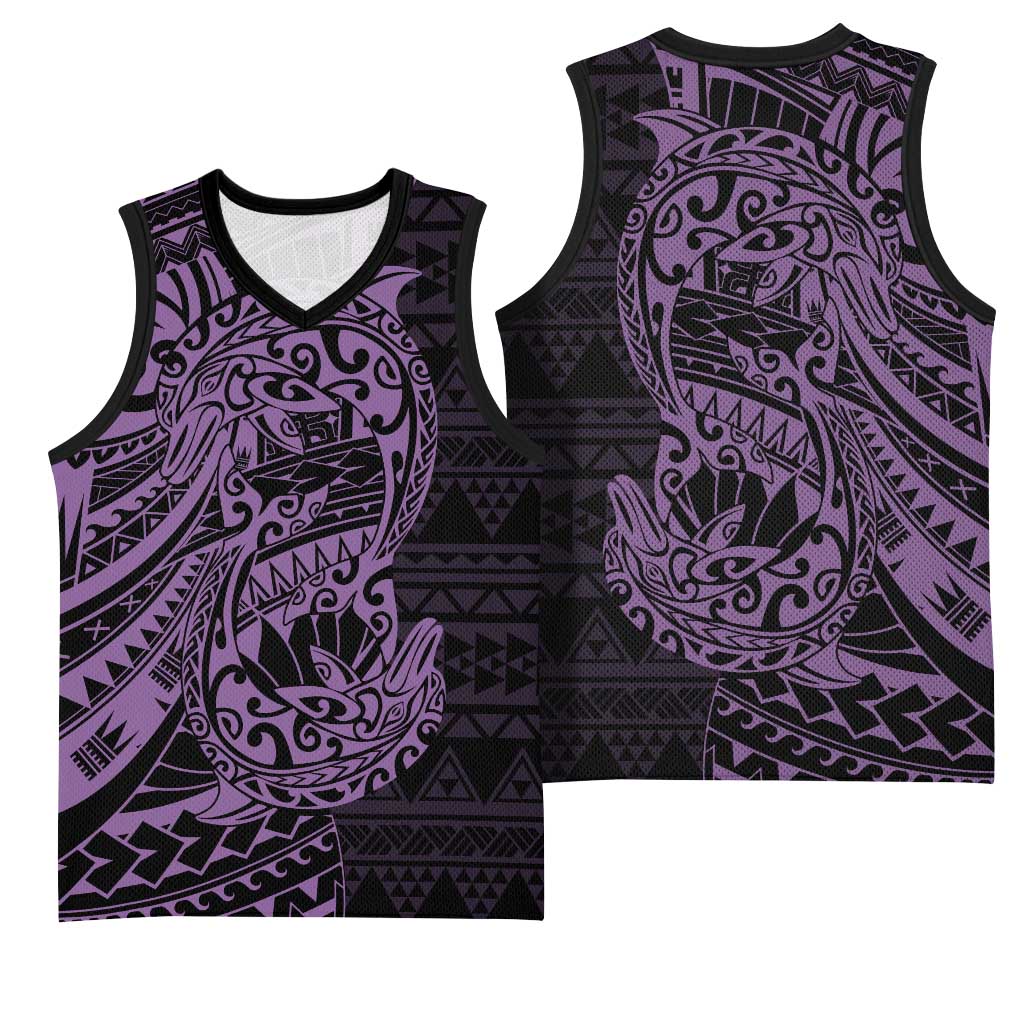 Purple Couple Dolphins Maori Polynesian Style Basketball Jersey - Polynesian Pride