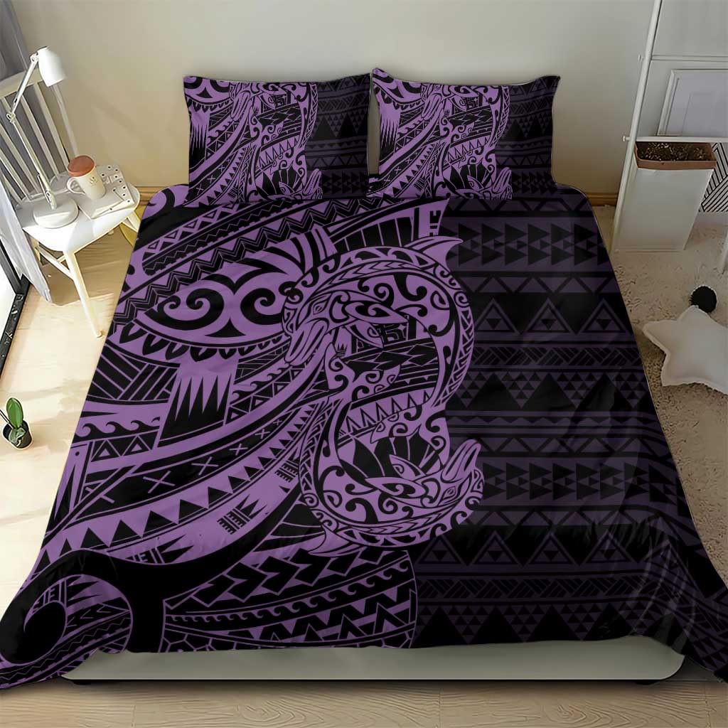 Purple Couple Dolphins Maori Polynesian Style Bedding Set