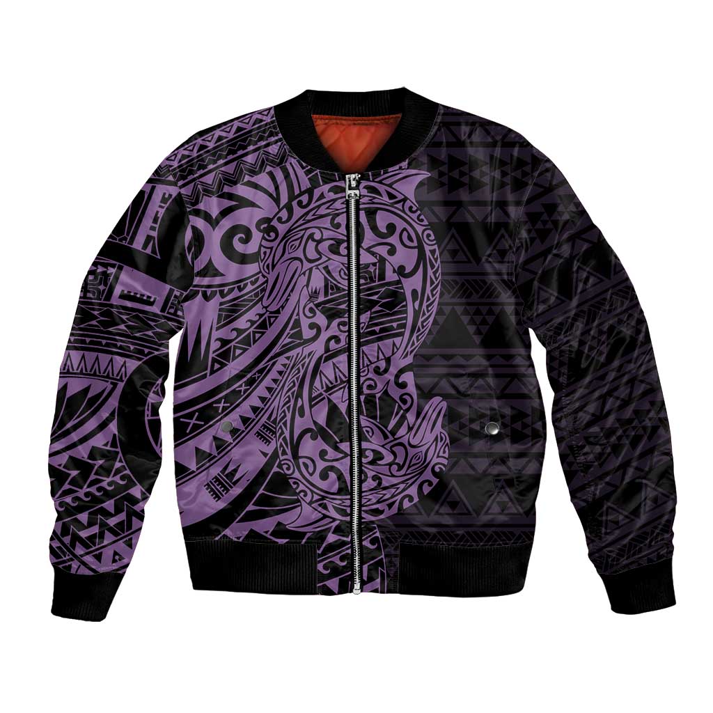 Purple Couple Dolphins Maori Polynesian Style Bomber Jacket LT9 Unisex Purple - Polynesian Pride