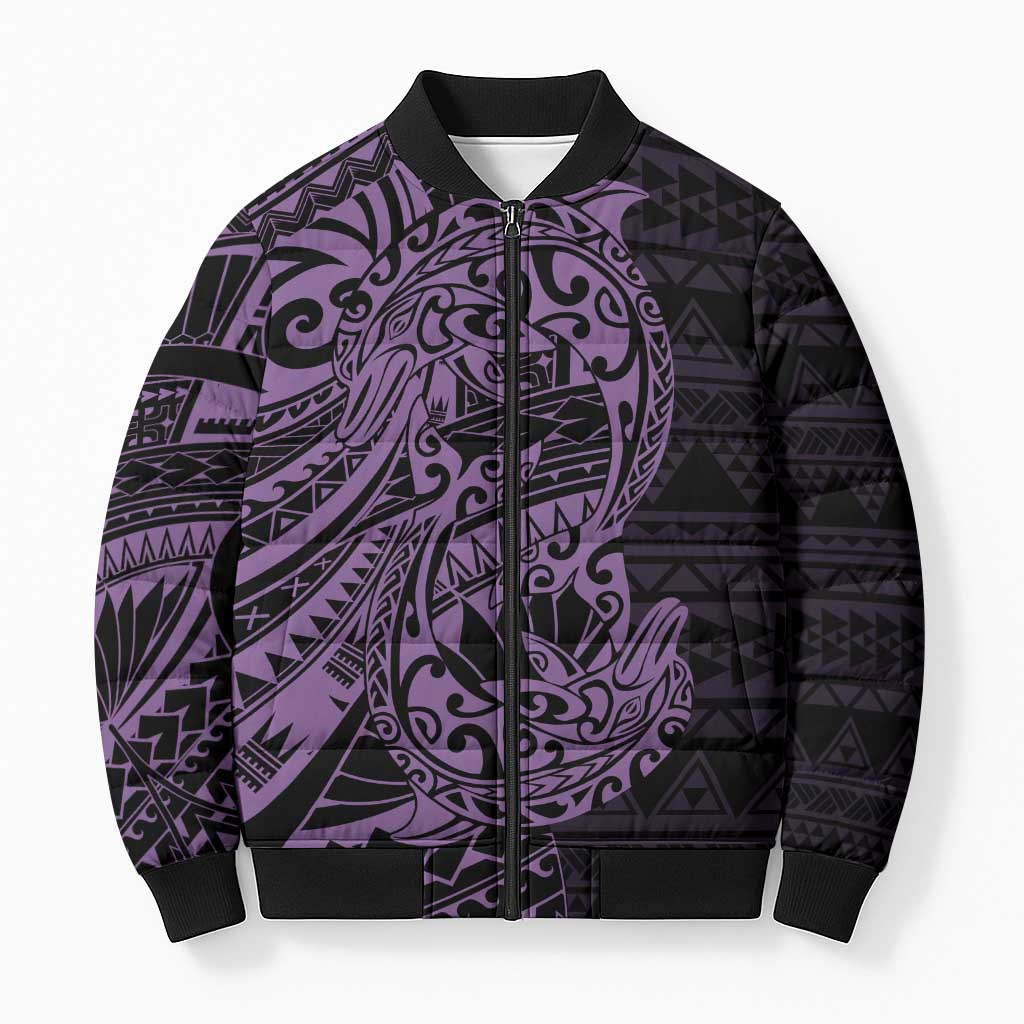 Purple Couple Dolphins Maori Polynesian Style Bomber Puffer Jacket - Polynesian Pride