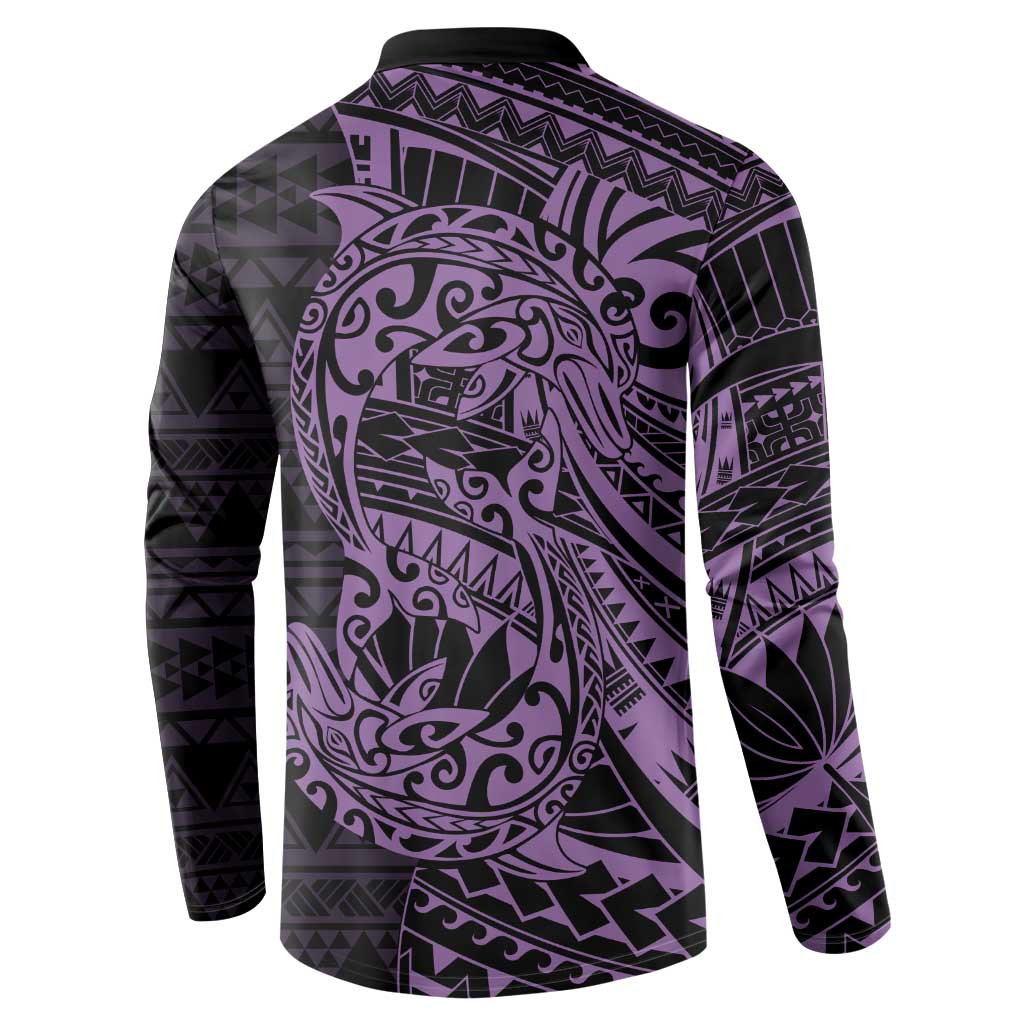 Purple Couple Dolphins Maori Polynesian Style Button Sweatshirt