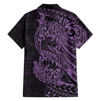 Purple Couple Dolphins Maori Polynesian Style Family Matching Long Sleeve Bodycon Dress and Hawaiian Shirt