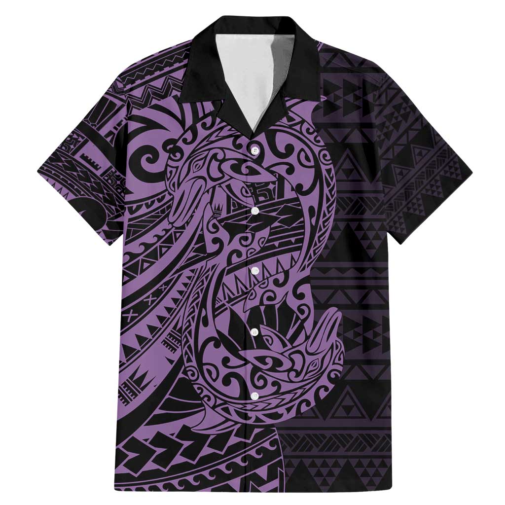 Purple Couple Dolphins Maori Polynesian Style Family Matching Mermaid Dress and Hawaiian Shirt