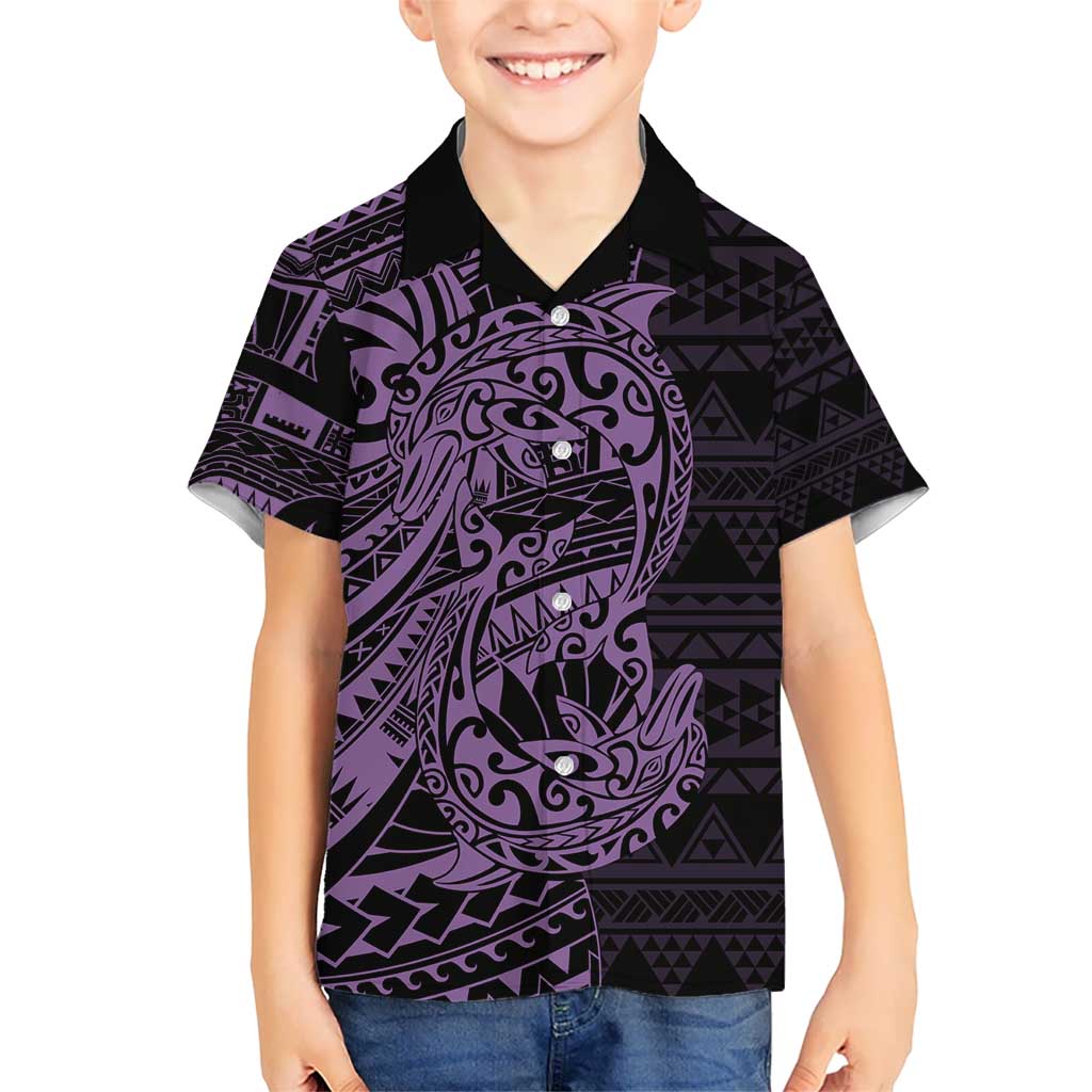 Purple Couple Dolphins Maori Polynesian Style Kid Hawaiian Shirt LT9 Kid Purple - Polynesian Pride