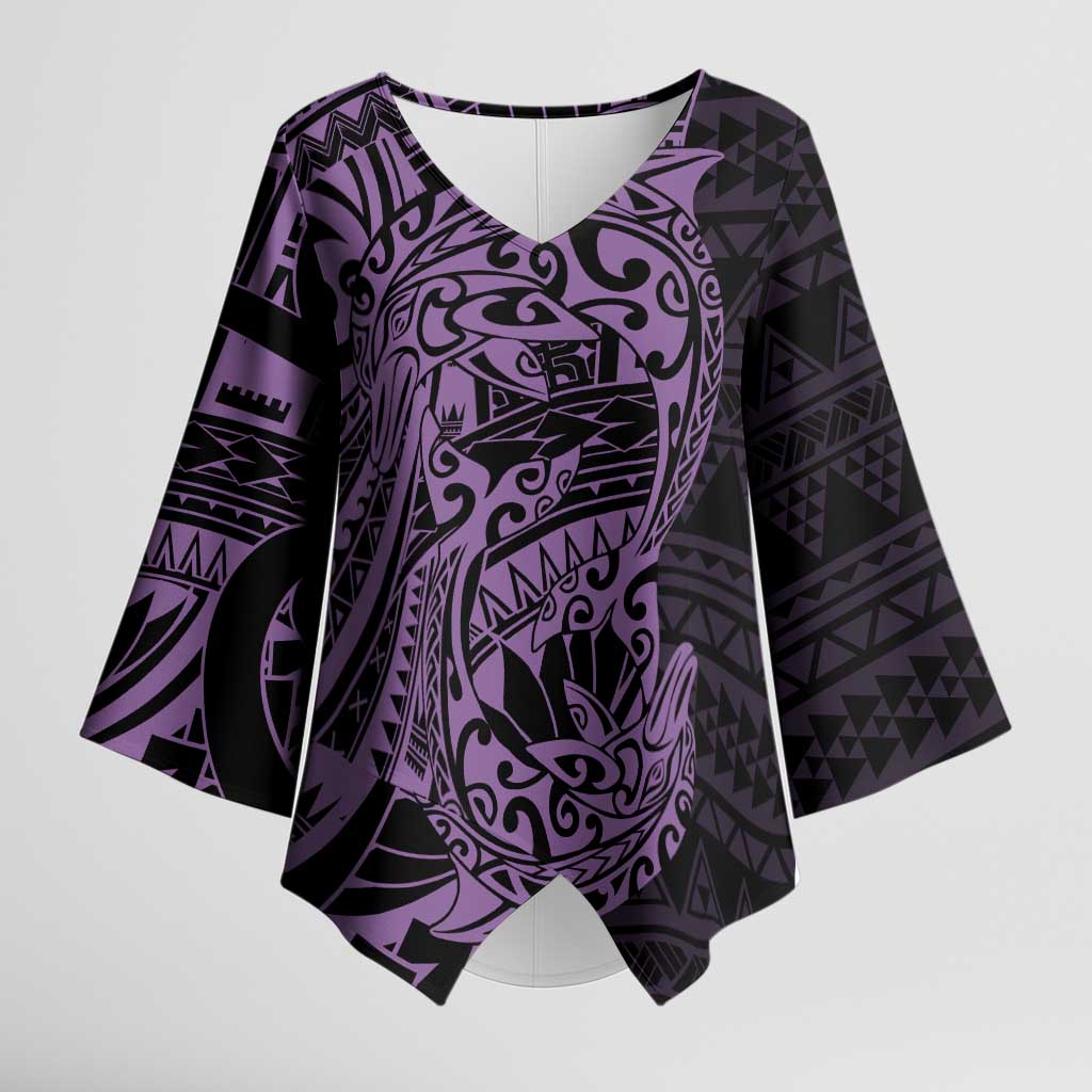 Purple Couple Dolphins Maori Polynesian Style Kimono Sleeve Blouse - Polynesian Pride