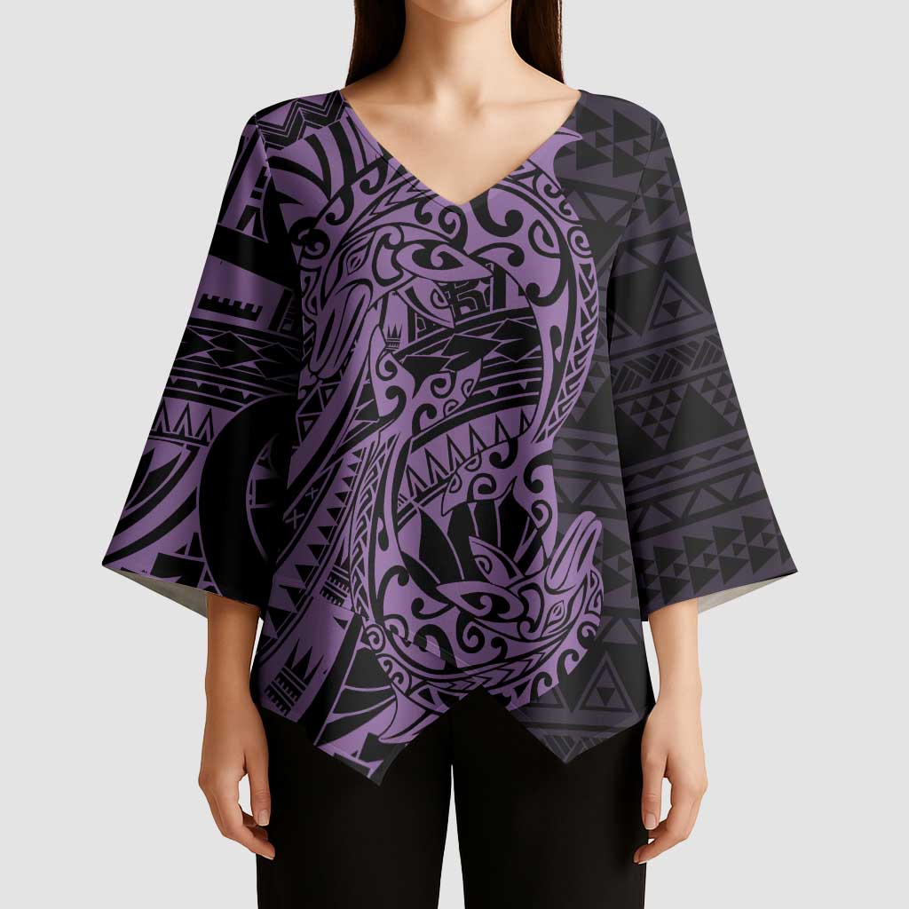 Purple Couple Dolphins Maori Polynesian Style Kimono Sleeve Blouse - Polynesian Pride