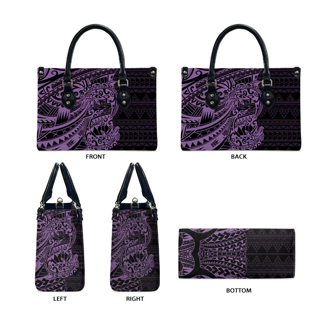 Purple Couple Dolphins Maori Polynesian Style Leather Bag - Polynesian Pride