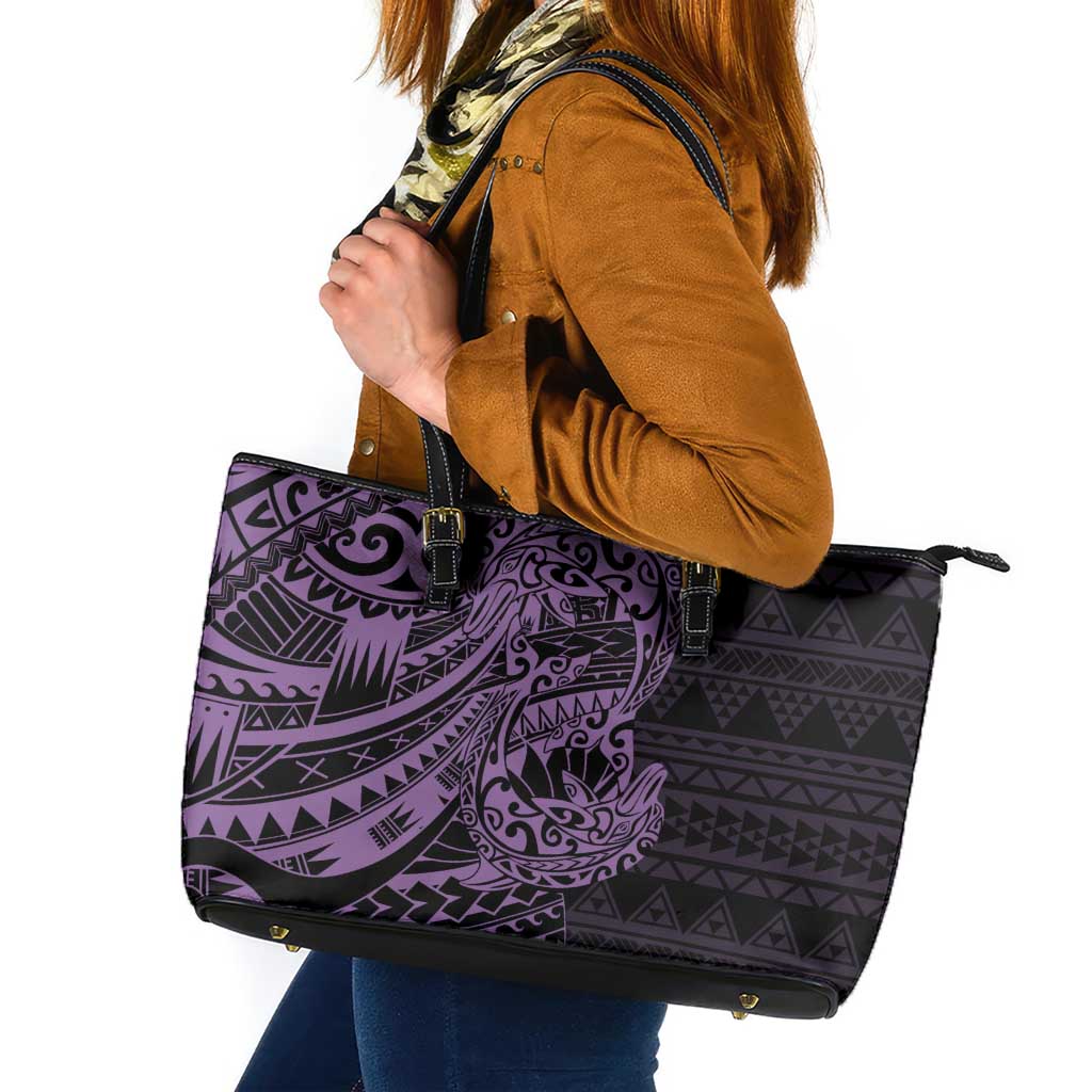 Purple Couple Dolphins Maori Polynesian Style Leather Tote Bag LT9 Purple - Polynesian Pride