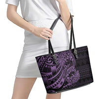Purple Couple Dolphins Maori Polynesian Style Leather Tote Bag