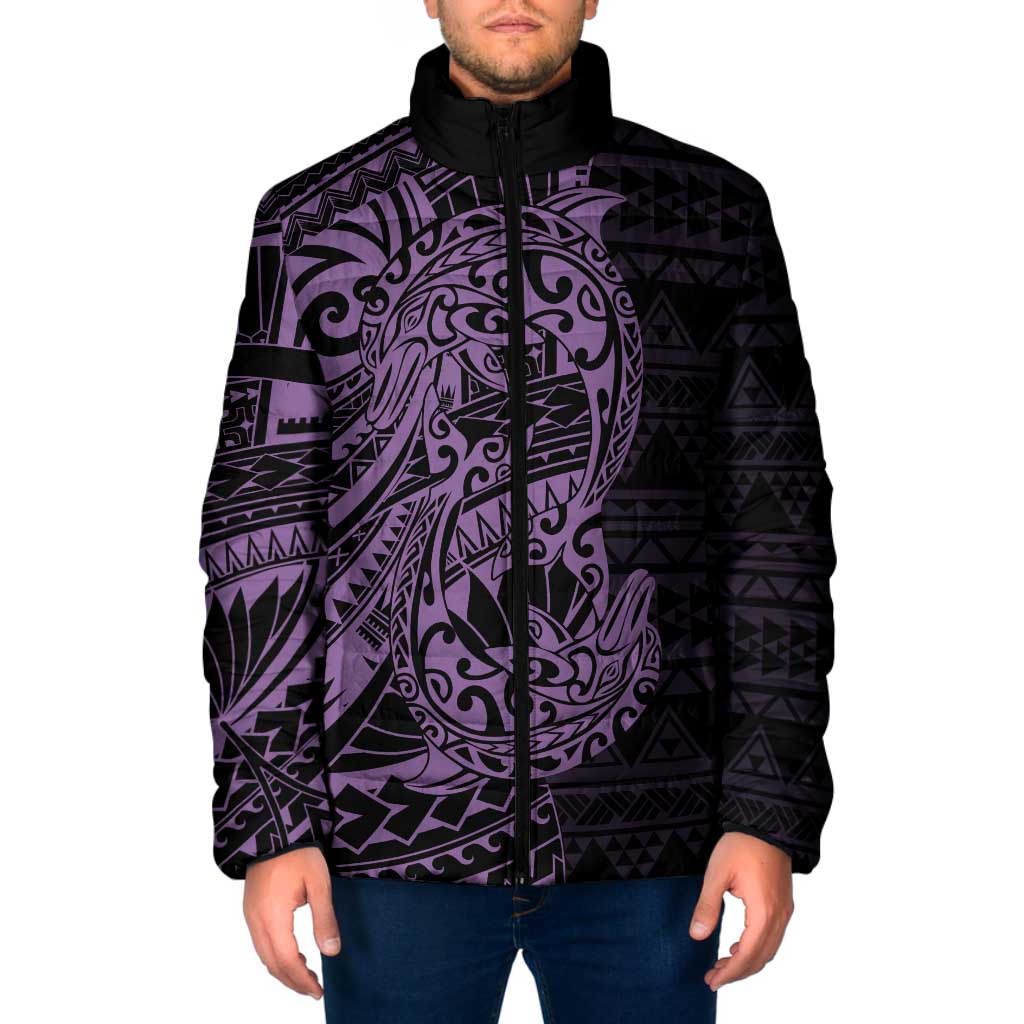 Purple Couple Dolphins Maori Polynesian Style Padded Jacket - Polynesian Pride