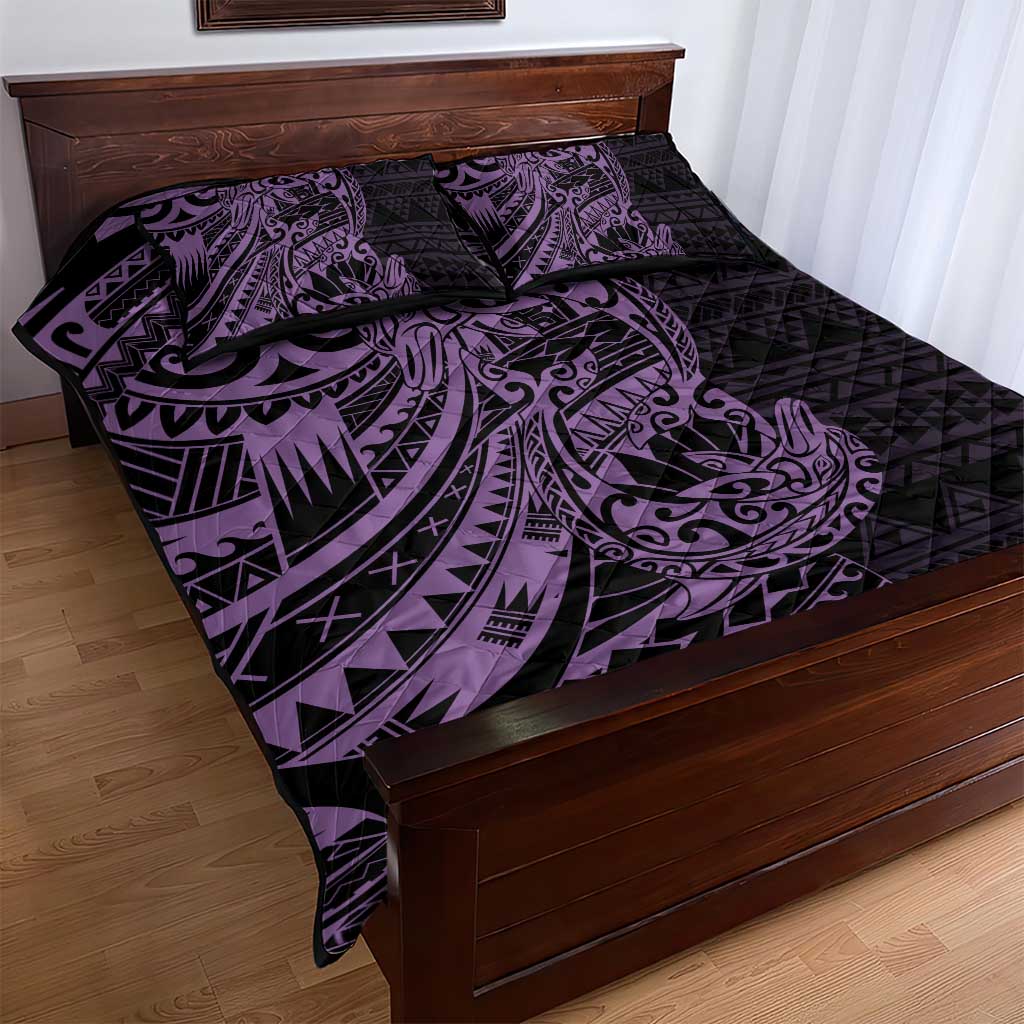 Purple Couple Dolphins Maori Polynesian Style Quilt Bed Set