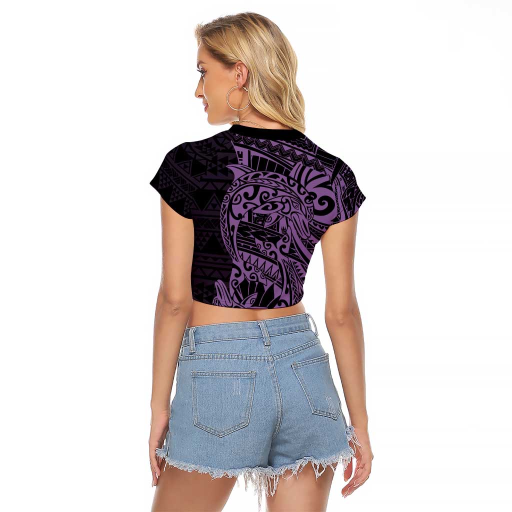 Purple Couple Dolphins Maori Polynesian Style Raglan Cropped T Shirt