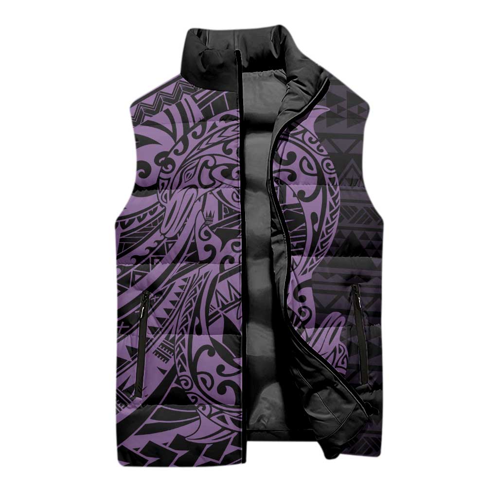 Purple Couple Dolphins Maori Polynesian Style Sleeveless Puffer Jacket - Polynesian Pride