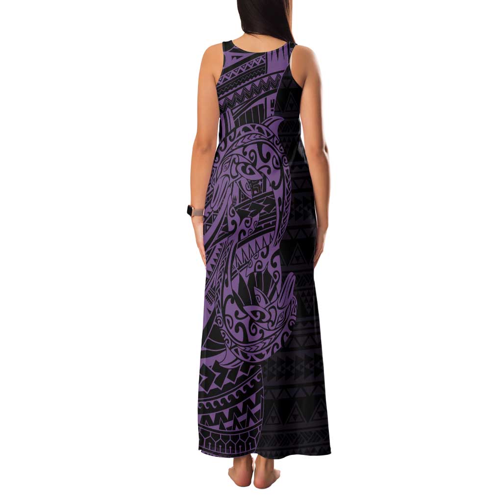 Purple Couple Dolphins Maori Polynesian Style Tank Maxi Dress