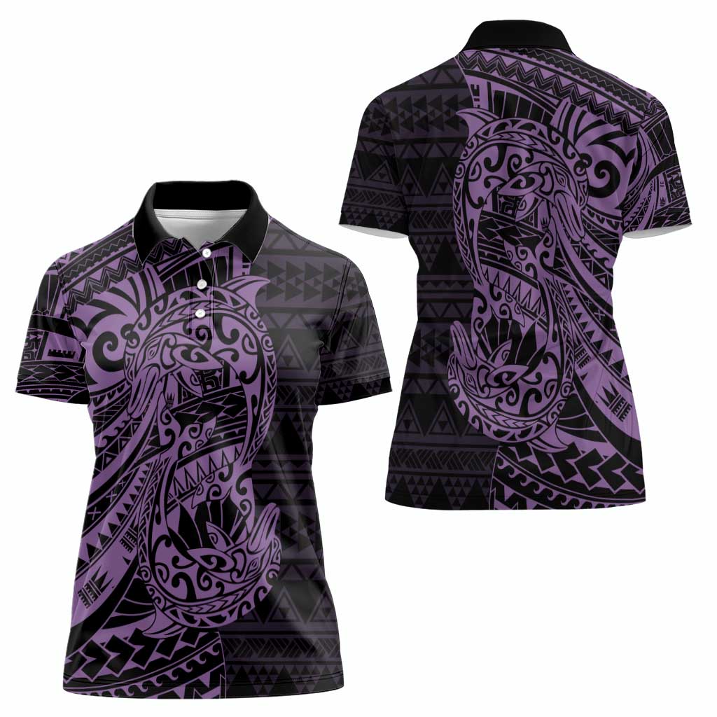Purple Couple Dolphins Maori Polynesian Style Women Polo Shirt