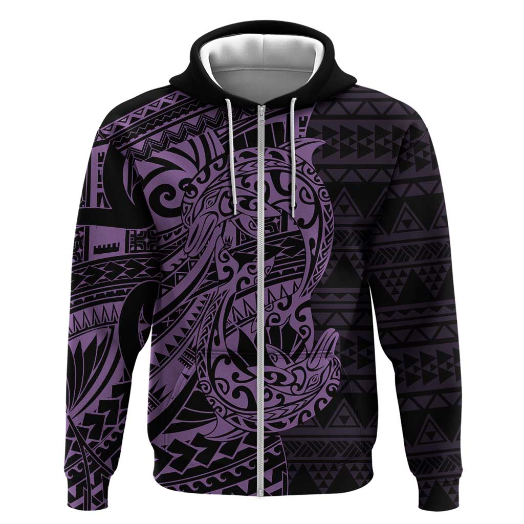 Purple Couple Dolphins Maori Polynesian Style Zip Hoodie LT9 Zip Hoodie Purple - Polynesian Pride