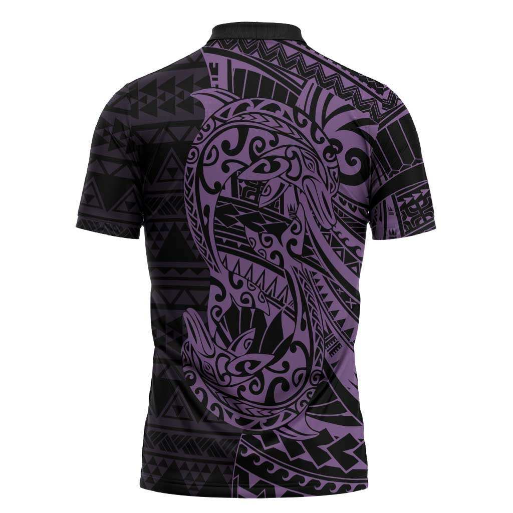 Purple Couple Dolphins Maori Polynesian Style Zipper Polo Shirt - Polynesian Pride