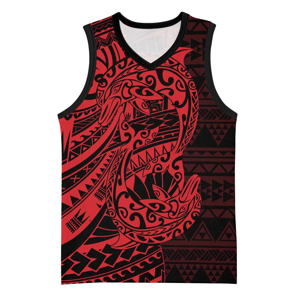 Red Couple Dolphins Maori Polynesian Style Basketball Jersey - Polynesian Pride